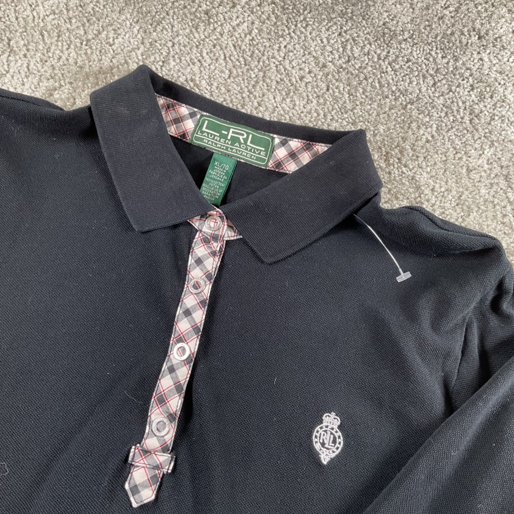 Lauren Active Ralph Lauren Black Polo Shirt XL Long‎ Sleeve Check
